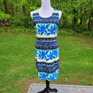 Kathie Lee Blue Tropical Floral Sleeveless Sheath Dress size 6